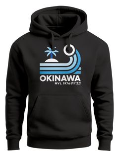 Hoodie Herren Japan Okinawa Schriftzug Retro Palme Welle Print Kapuzen-Pullover Männer Fashion Streetstyle Neverless®