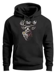 Hoodie Herren Hirsch Schriftzug Servus Bayern Dialekt Volksfest Bierfest Tracht Modern Männer Fashion Neverless®