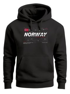 Hoodie Herren Print Norwegen Flagge Schriftzug Norway Explorer Scandinavian Fashion Streetstyle Neverless®