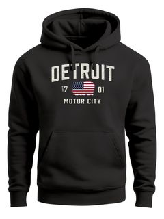 Hoodie Herren Detroit USA Print Aufdruck Amerika Stars and Stripes Kapuzen-Pullover Männer Fashion Streetstyle Neverless®