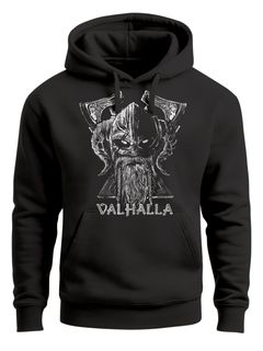 Hoodie Herren Bedruckt Valhalla Wikinger Odin Wotan Axt Print Kapuzen-Pullover Männer Fashion Streetstyle Neverless®