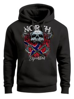 Hoodie Herren North Wikinger Norwegen Skull Totenkopf Print Kapuzen-Pullover Männer Fashion Streetstyle Neverless®