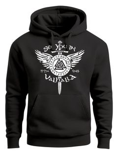 Hoodie Herren See you in Valhalla Schwert Runen Odin Vikings Kapuzen-Pullover Männer Fashion Streetstyle Neverless®