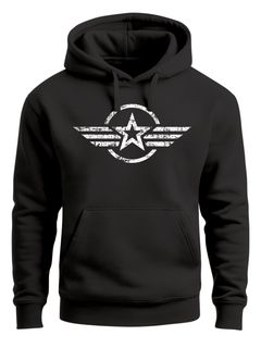 Hoodie Herren Airforce Symbol Stern Army Military Aufdruck Emblem Kapuzen-Pullover Männer Fashion Streetstyle Neverless®