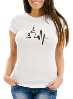 Damen T-Shirt heartbeat Kaffee Herz Frequenz Shirt Kaffetrinker Kaffeliebhaber cup of coffee Fun-Shirt Moonworks®