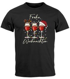 Herren T-Shirt Weihnachten Printshirt Weingläser Wein Comic Design Printshirt Weihnachtsoutfit Männer Moonworks®
