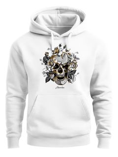 Hoodie Herren Totenkopf Rosen Skull Flower Schädel Kapuzen-Pullover Männer Neverless®
