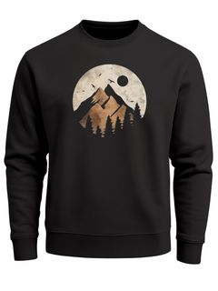 Sweatshirt Herren ohne Kapuze Frontprint mit Berg und Sonne – Outdoor Streetwear Männer Fashion Neverless®