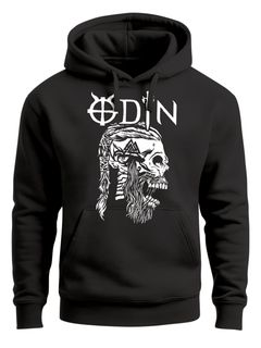 Hoodie Herren Odin Totenkopf Bart Nordische Mythologie Print Aufdruck Kapuzen-Pullover Männer Fashion Streetstyle Neverless®