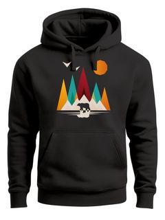 Hoodie Herren Berge Bär Natur Polygon Outdoor Printshirt Aufdruck Wandern Männer Fashion Streetstyle Neverless®