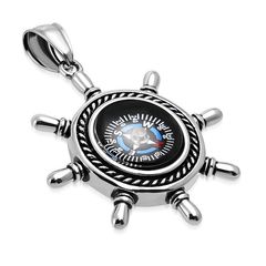 Edelstahl Anhänger Kompass Steuerrad Ruder Halskette Lederkette Kugelkette Damen Herren Autiga®