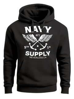Hoodie Herren Motiv Maritim Nautical Design Schriftzug Navy Supply Anker mit Flügeln Kapuzen-Pullover Männer Neverless®