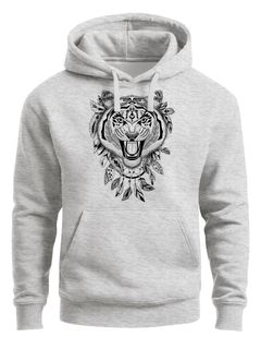 Hoodie Herren Tiger Boho Zentangle Bohamian Atzec Federn Traumfänger Kapuzen-Pullover Männer Neverless®