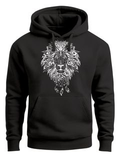 Hoodie Herren Aufdruck Löwe Boho Style Atzekenmuster Traumfänger Ethno-Print Kapuzen-Pullover Männer Neverless®