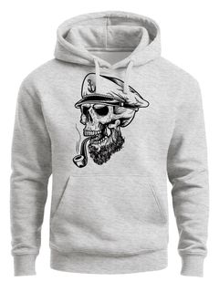 Herren Hoodie Totenkopf Kapitän Captain Skull Sailor Totenschädel Kapuzen-Pullover Männer Neverless®
