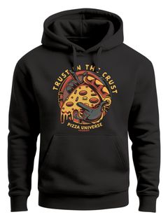 Hoodie Herren Pizza Motiv Comic Stil Spruch Trust in the crust Fashion Streetstyle Kapuzen-Pullover Männer Neverless®
