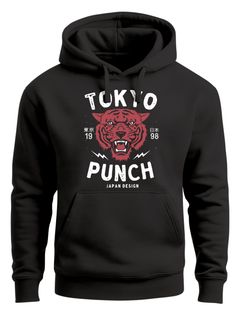 Hoodie Herren Tigerkopf Print Vintage Style Japan Design Tokio Punch Schriftzug Fashion Streetstyle Kapuzen-Pullover Männer Neverless®