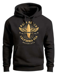 Hoodie Herren Surfing Motiv Vintage Effekt Palm Beach California USA Schriftzug Fashion Streetstyle Kapuzen-Pullover Männer Neverless®