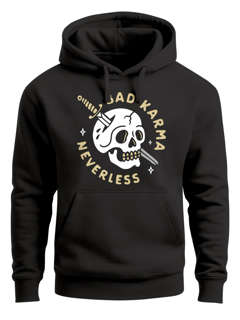 Hoodie Herren Bikermotiv Skull Bad Karma Schriftzug Fashion Streetstyle Kapuzen-Pullover Männer Neverless®