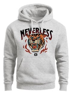 Hoodie Herren Print Tiger Aufdruck Schrift Motiv Kapuzen-Pullover Männer Fashion Streetstyle Neverless®