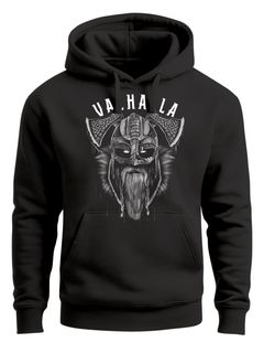 Hoodie Herren Aufdruck Valhalla Wikinger Helm Viking Odin Krieger Kapuzen-Pullover Männer Fashion Streetstyle Neverless®