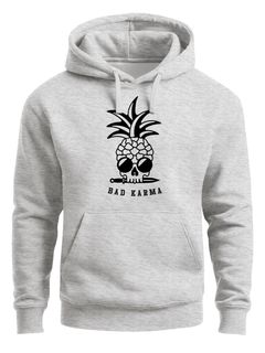 Hoodie Herren Totenkopf Ananas Schriftzug Bad Karma Kapuzen-Pullover Männer Fashion Streetstyle Neverless®