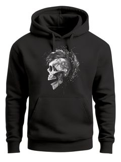 Hoodie Herren Punk Mohawk Skull Totenkopf Irokese Print Kapuzen-Pullover Männer Fashion Streetstyle Neverless®