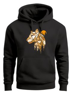 Hoodie Herren Fashion Polygon Print Luchs Wald Tiere Outdoor Motiv Aufdruck Streetstyle Neverless®