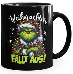 Tasse Weihnachten fallt aus Grinch Geschenkidee Weihnachtsmuffel Kaffebecher mit Aufdruck Lustig MoonWorks®