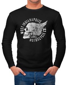Herren Longsleeve Motorrad Biker Totenkopf Skull Wings Vintage Langarmshirt Neverless®