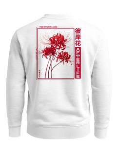Sweatshirt Herren Pullover mit Backprint Japan Motiv Red Spider Lilies Afterlife Design von Neverless Asia Style Streetwear Neverless®