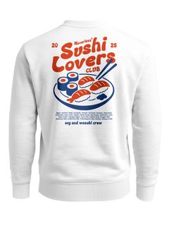 Sweatshirt Herren Pullover mit Backprint Sushi Lovers Club Japan Food Design Sushi Print Retro Streetwear Neverless®