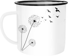 Emaille Tasse Becher Pusteblume Vögel Dandelion Birds Kaffeetasse Autiga®