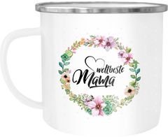 Emaille Tasse Becher Weltbeste Mama Geschenk Mutter Muttertag Tasse Blumen Geschenk Kaffeetasse Moonworks®