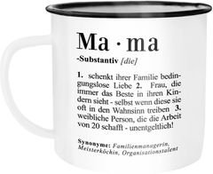 Emaille Tasse Becher Mama Definition Dictionary Wörterbuch Duden Geschenk für Mama Mutter Kaffeetasse Moonworks®