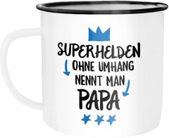Emaille Tasse Becher Superhelden ohne Umhang nennt man Papa Geschenk Kaffeetasse Moonworks®