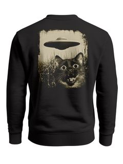 Sweatshirt Herren Pullover mit Backprint Katze und UFO Design Retro Fun Design Fashion Streetwear Neverless®