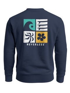 Sweatshirt Herren Pullover mit Graphic Backprint mit Welle, Blume und Sonne – Retro Streetwear Fashion Männer Neverless®