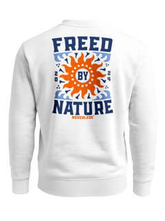 Sweatshirt Herren Pullover mit Backprint Freed by Nature Sonnenmotiv mit Retro-Schriftzug Outdoor Streetwear Fashion Neverless®
