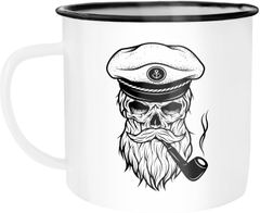 Emaille Tasse Becher Totenkopf Captain Skull Kapitän Anker Kaffeetasse Moonworks®