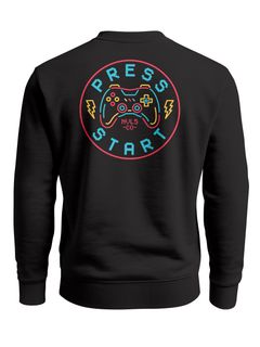 Sweatshirt Herren Pullover mit Backprint Press Start Gaming Graphic mit Controller Retro Style Fashion Streetwear Neverless®