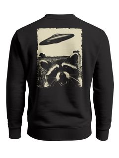 Sweatshirt Herren Pullover mit Backprint UFO Waschbär Retro Fund Design Fotoprint Fashion Streetwear Neverless®