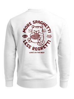 Sweatshirt Herren Pullover mit Backprint More Spaghetti Less Regretti Spruch Food Katze Funny Streetwear Neverless®
