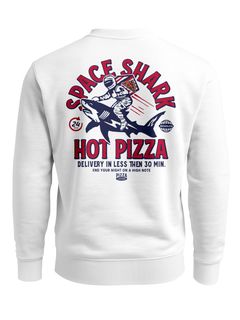 Sweatshirt Herren Pullover mit Backprint Space Shark Pizza Astronaut Hai Retro Food Design Streetwear Neverless®
