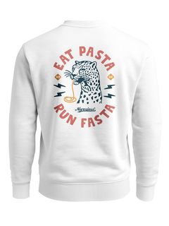 Sweatshirt Herren Pullover mit Backprint Eat Pasta Run Fasta Food Spaghetti Grafik Leopard Retro Streetwear Fashion Neverless®