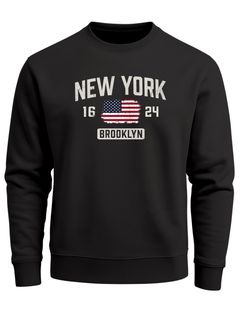 Sweatshirt Herren Frontprint Pullover mit Print Brooklyn College Design USA-Flagge Fashion Streetwear Neverless®