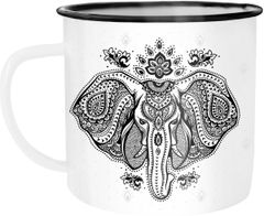 Emaille Tasse Becher Elefant Zentangle Mandala Kaffeetasse Campingtasse Autiga®