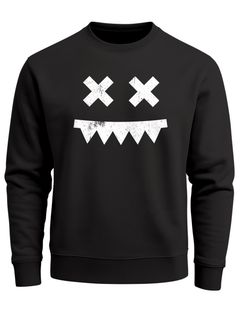Sweatshirt Herren Frontprint Grunge Print Face Smile Pullover mit Print Fashion Streetwear Neverless®