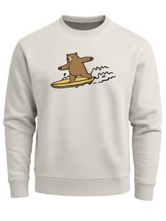 Sweatshirt Herren ohne Kapuze Frontprint Bär auf Surfbrett Pullover Aufdruck Print Fashion Streetwear Neverless®