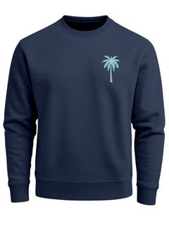 Sweatshirt Herren ohne Kapuze Palme Brustlogo Palm Tree Frontprint Rundhals-Pullover Fashion Streetwear Neverless®